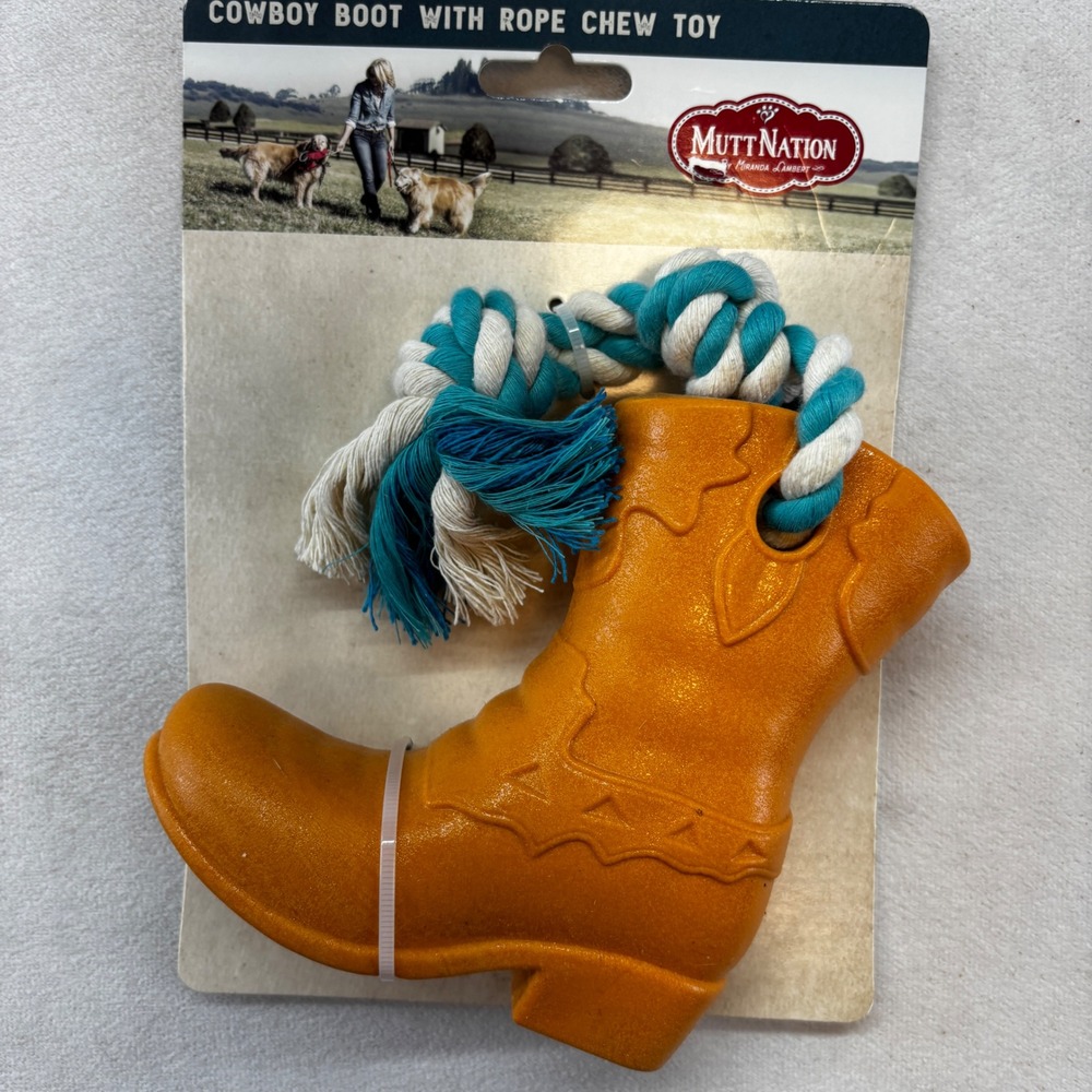 MuttNation‎ Cowboy Boot Pet Toy Dog Orange Teal Rope Chew Miranda Lambert New